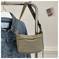 Minimalist military green wrinkled nylon crossbody bag with adjustable strap for daily use - Army Green