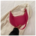 Hot pink PU leather crescent shoulder bag with gold zipper and minimalist stitching - Rose Red