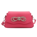 Chic fuchsia square handbag with sparkly rhinestone bow and slim shoulder strap - Pink