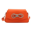 Elegant bright orange square handbag with a silver rhinestone bow decoration for women - Orange