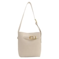 Borsa a secchiello minimalista beige in pelle PU con fibbia dorata e tracolla - Bianco