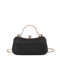 Elegant black sequined evening clutch bag with gold curved handle and chain strap - Black
