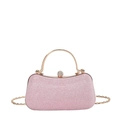 Elegant pink glitter evening clutch bag with gold metal handle and crystal clasp for women - Pink