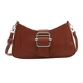 Chic brown baguette bag with large silver metal buckle and adjustable shoulder strap - Brown