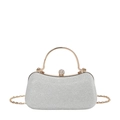 Elegant silver sequin evening clutch bag with gold metal handle and diamond-encrusted lock - Silver