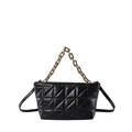 Schicke schwarze Stepptasche mit geometrischem Muster und klobigem goldnem Kettenhenkel - Schwarz