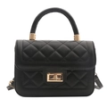 Chic black quilted crossbody bag with gold metallic clasp and top handle for women - Black