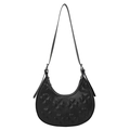 Borsa hobo nera minimalista con motivo a quadrifoglio a rilievo e tracolla regolabile - Nero
