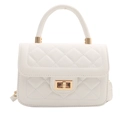 Elegant white quilted crossbody bag with gold twist lock and diamond stitch pattern - White