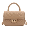 Khaki quilted crossbody bag with golden twist lock and round handle for women - Khaki