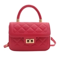 Sac bandoulière fuchsia matelassé avec fermoir rotatif doré et bandoulière réglable - Rouge Rose
