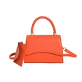 Orange crocodile embossed tote bag set with woven handles and small matching pouch - Orange