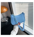 Light blue faux leather crossbody bag with crocodile pattern and double strap design - Light Blue