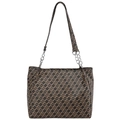 Grand sac cabas marron en cuir matelassé avec bandoulières en chaîne argentée et motifs - Marron