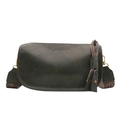 Dark green leather pillow bag with ethnic embroidered wide strap and flap closure - Green