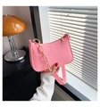Hot pink faux crocodile leather crescent bag with matching chunky acrylic chain strap - Pink