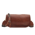 Vintage brown leather boston crossbody bag with colorful patterned wide shoulder strap - Dark Brown