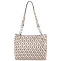 Grand sac fourre-tout tendance 2025 pour femme avec imprimé treillis et chaîne métal - Blanc Cassé