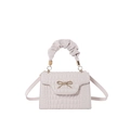 White faux leather crossbody bag with crocodile pattern and golden butterfly clasp - White
