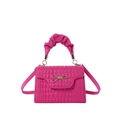 Magenta faux crocodile leather crossbody bag with pleated handle and golden bow detail - Pink