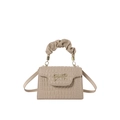 Khaki crocodile pattern small square crossbody bag with gold bow and ruched handle - Khaki