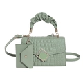Sage green croc-embossed square handbag with cloud handle and matching coin purse - Green