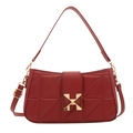Dark red quilted leather shoulder bag with gold H clasp and adjustable strap - Red