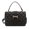 Elegant black quilted shoulder bag with diamond pattern and gold metal T-lock closure - Black