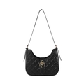 Borsa hobo trapuntata in pelle nera con elegante fibbia in metallo dorato e accessori - Nero