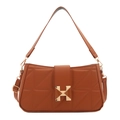 Caramel brown quilted leather shoulder bag with gold H-clasp and adjustable strap - Orange