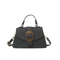 Chic black underarm bag with vintage gold buckle and adjustable strap for women - Frosted Leather Style / Black