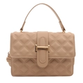 Minimalist beige quilted crossbody bag with stylish gold clasp and top handle - Khaki