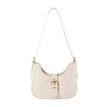 Quilted cream shoulder bag with elegant gold buckle and classic minimalist design - Off White