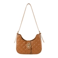 Brown quilted faux leather hobo shoulder bag with elegant gold buckle details - Brown