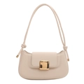 Chic cream white underarm shoulder bag with gold square buckle and knotted strap detail - White