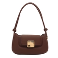 Minimalist dark brown underarm bag with matte finish and gold square buckle detail - Brown