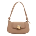 Chic beige shoulder bag with a square gold buckle and knot handle detail in milk tea color - Khaki