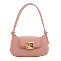 Pink minimalist shoulder bag with golden buckle and knotted strap detail on white background - Pink