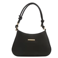 Bolso de hombro minimalista de cuero negro con correa anudada y adornos dorados - Negro