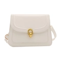 Minimalist white square crossbody bag for women with gold double-ring clasp - White