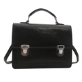 Klassische schwarze Vintage-Umhängetasche aus Leder mit doppelten Silberschnallen - Schwarz