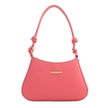Minimalist pink underarm shoulder bag with gold metal trim and knotted strap details - Pink