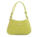 Bolso de hombro verde claro en cuero PU con nudos decorativos y placa de metal dorada - Verde