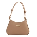 Bolso de hombro beige minimalista con detalles de nudos y herrajes dorados - Caqui
