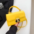 Fashionable bright yellow PU square handbag with elegant gold and black metal buckle lock - Yellow