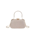Elegante champagnerfarbene Pailletten-Abendtasche mit Kristallverschluss und Ringgriff - Gold