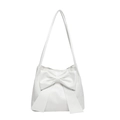 Large capacity milk white bow tote bag in premium synthetic leather for women - White