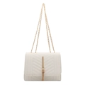 Elegant cream white quilted crossbody bag with gold chain strap and tassel detail - White
