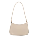 Borsa a spalla baguette beige minimalista con texture liscia e dettagli dorati - Bianco