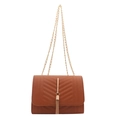 Brown quilted crossbody bag with V-shaped stitching and gold chain tassel detail - Brown